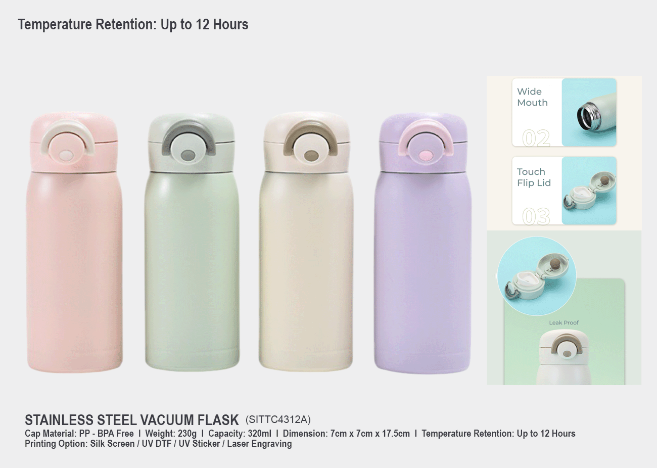 Stainless Steel Vacuum Flask SITTC4312A<br>320ml