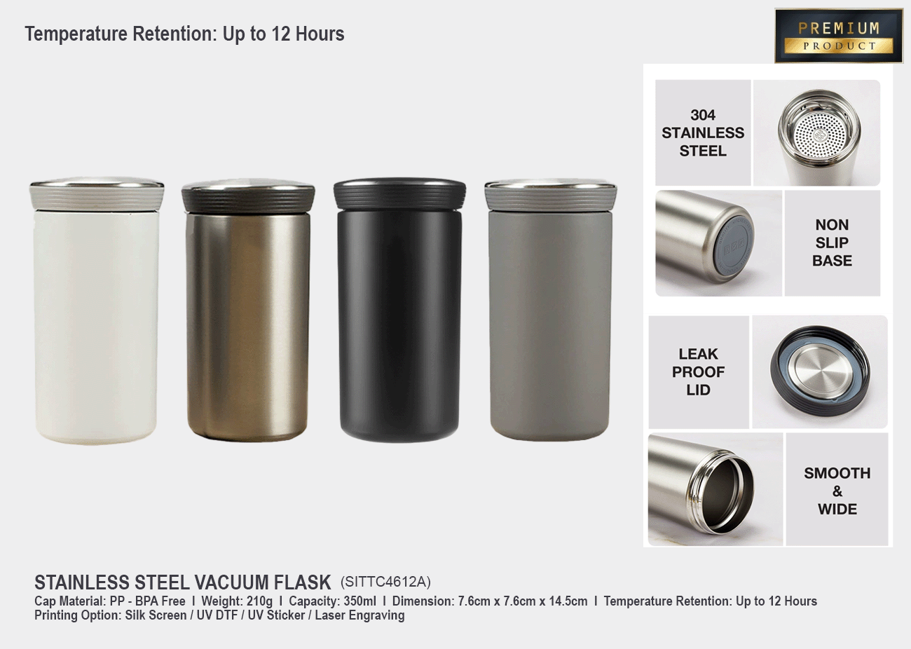 Stainless Steel Vacuum Flask SITTC4612A<br>350ml