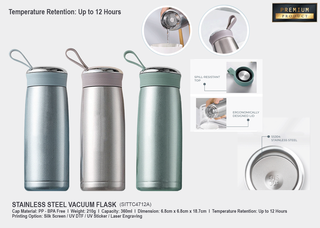Stainless Steel Vacuum Flask SITTC4712A<br>360ml
