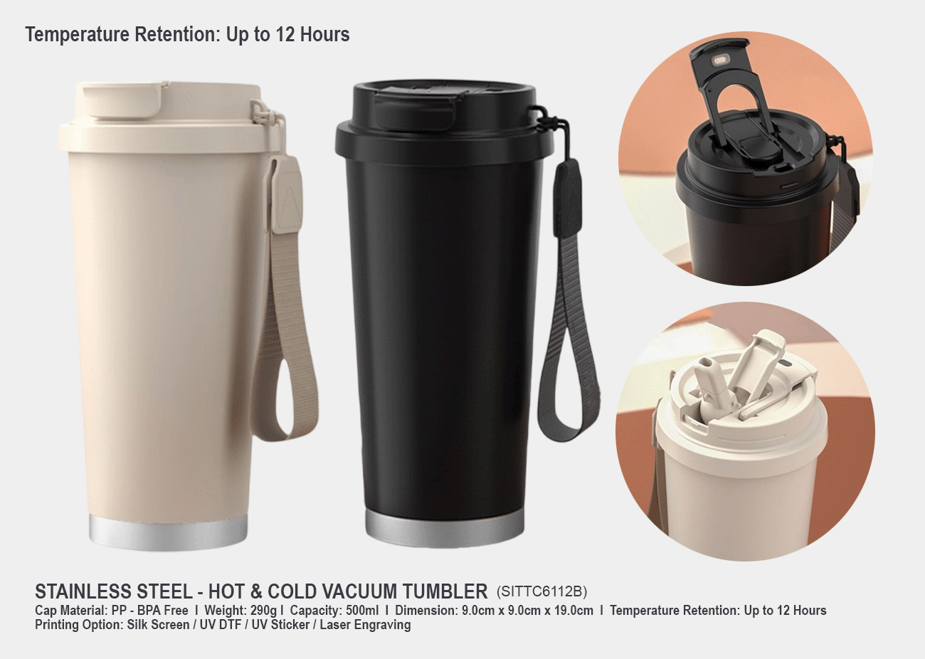 Stainless Steel Vacuum Tumbler SITTC6112B<br>500ml