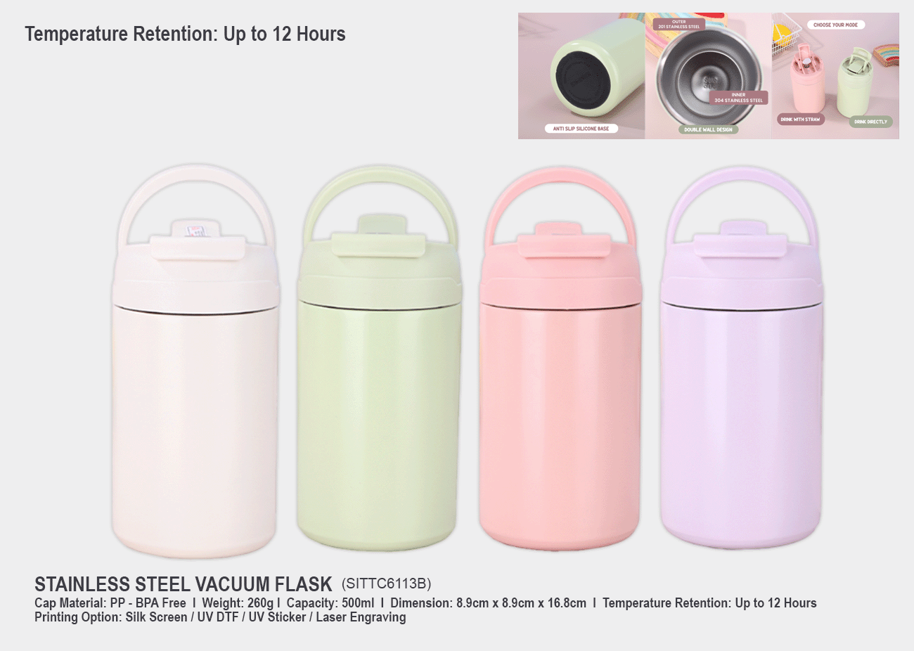 Stainless Steel Vacuum Tumbler SITTC6113B<br>500ml