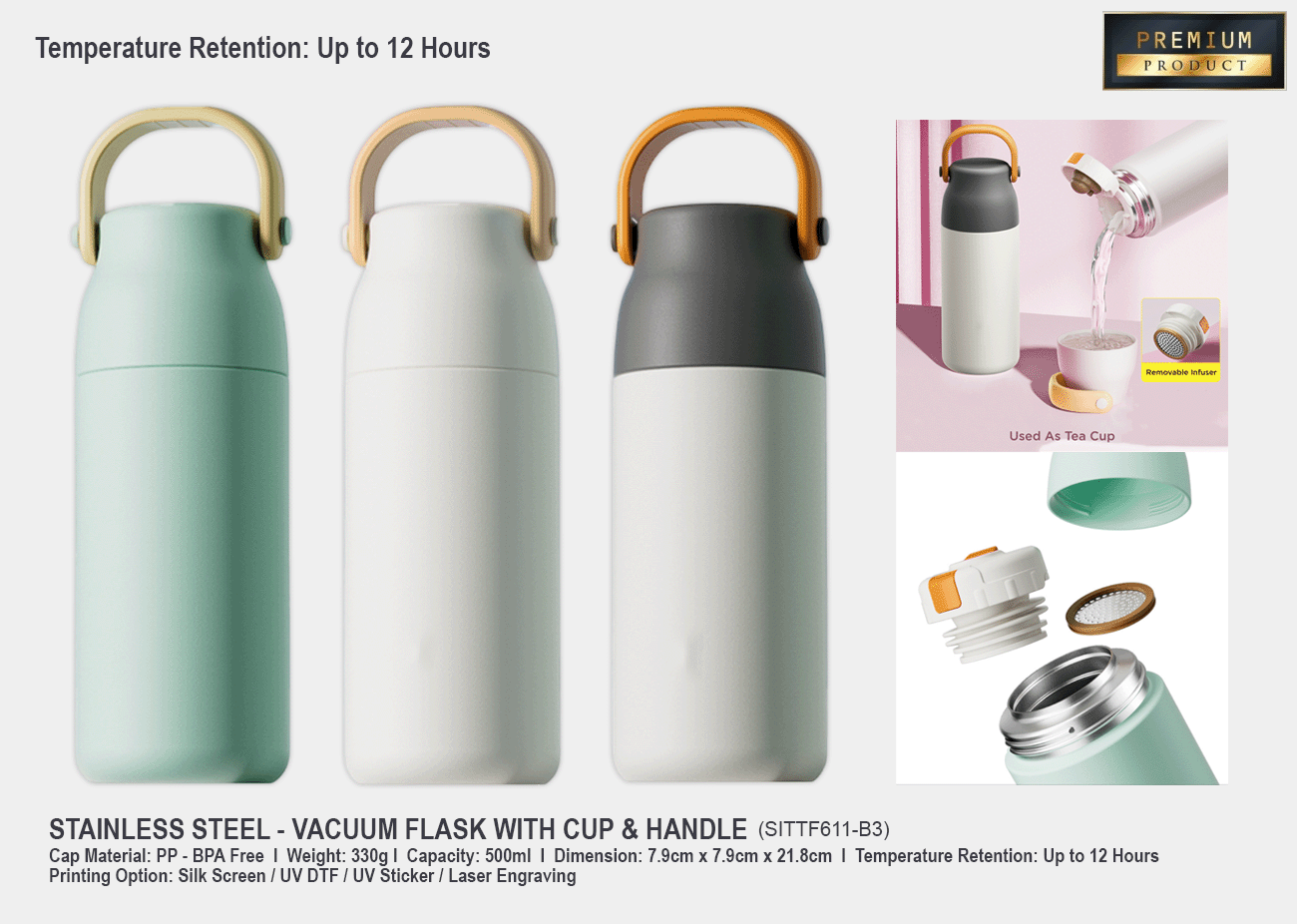 Stainless Steel Vacuum Flask SITTF611-B3<br>500ml