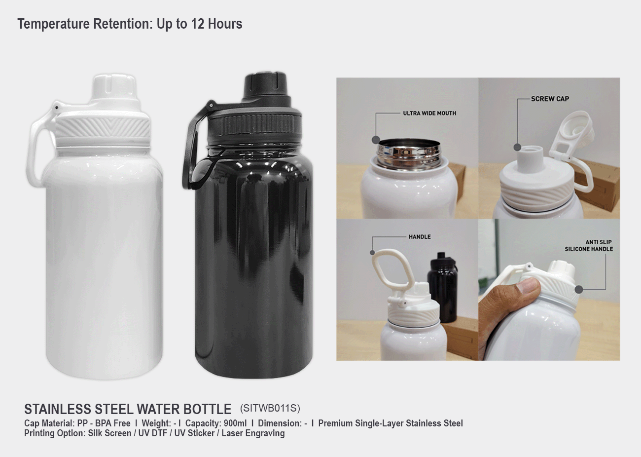 Stainless Steel Water Bottle SITWB011S <br>900ml