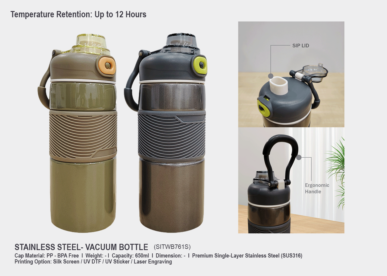 Stainless Steel Water Bottle SITWB761S <br>650ml