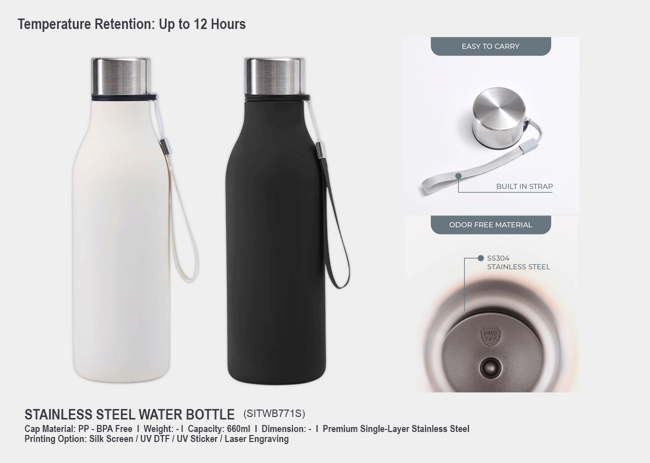 Stainless Steel Water Bottle SITWB771S <br>660ml