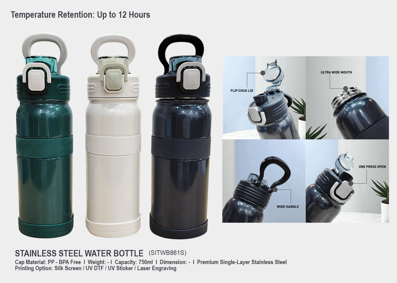Stainless Steel Water Bottle SITWB861S <br>750ml