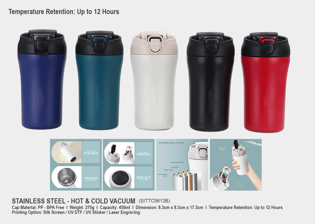 Stainless Steel Vacuum Tumbler SITTC5613B<br>450ml