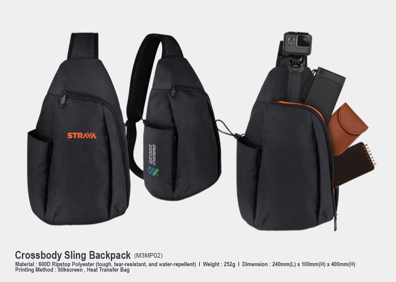 Sling Bag M3MP02 <br> 24cm(L) x 10cm(W) x 40cm(H)