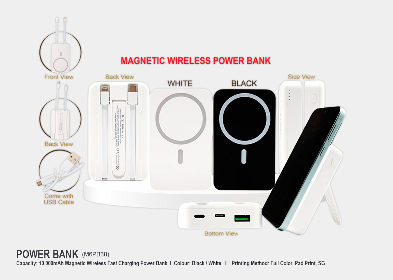 Magnetic Wireless Power Bank M6PB38 <br> 10,000mAh
