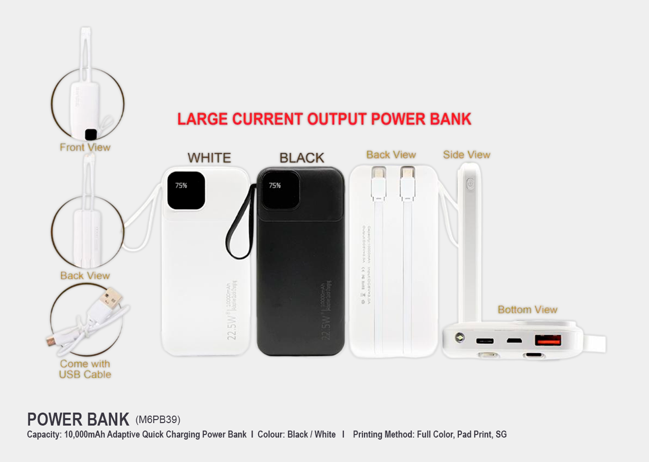 Quick Charging Power Bank M6PB39 <br> 10,000mAh