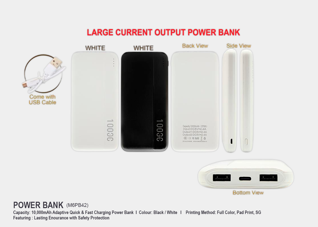 Quick Charging Power Bank M6PB42 <br> 10,000mAh