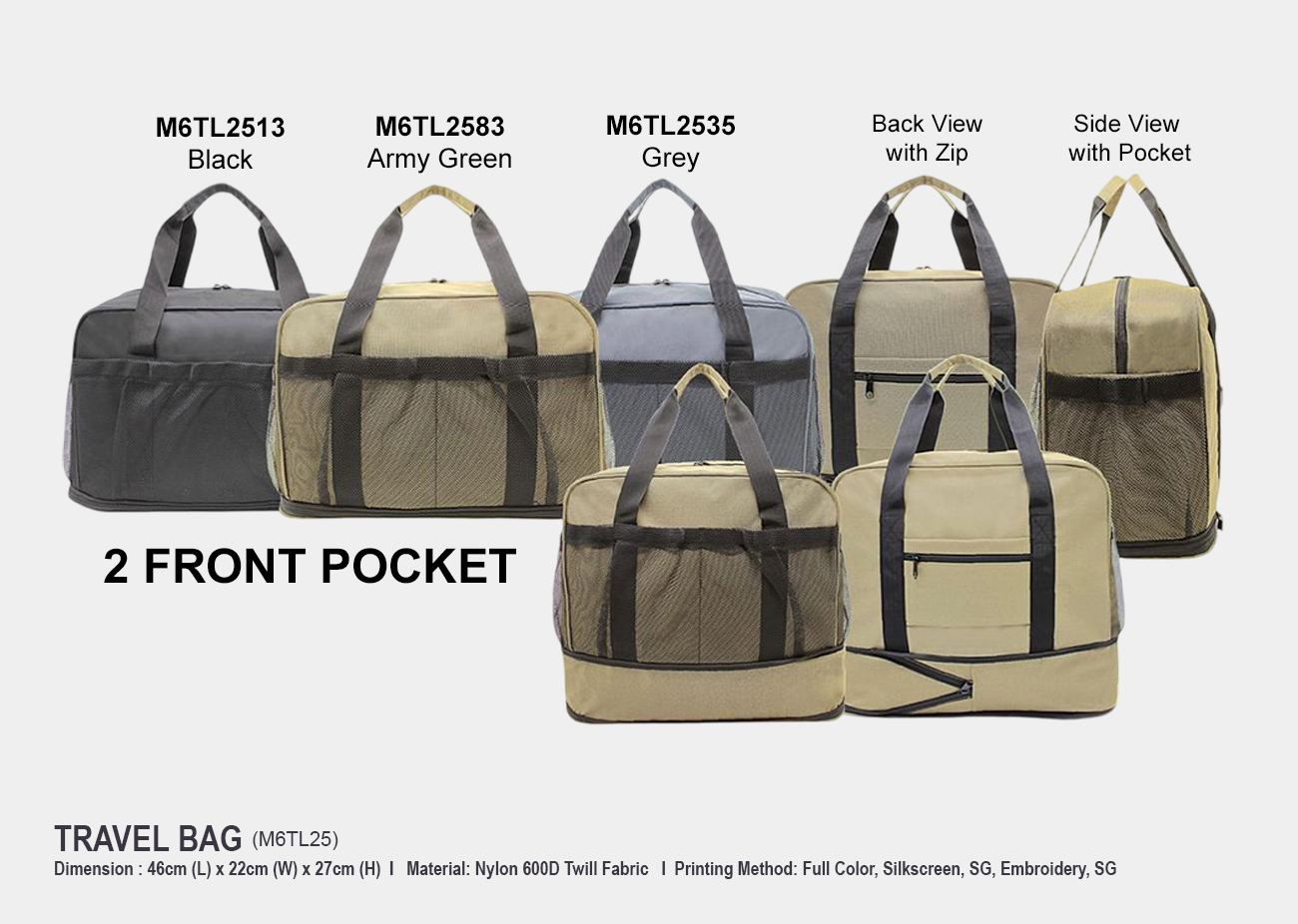 Travel Bag M6TL25 <br> 46cm(L) x 22cm(W) x 27cm(H)