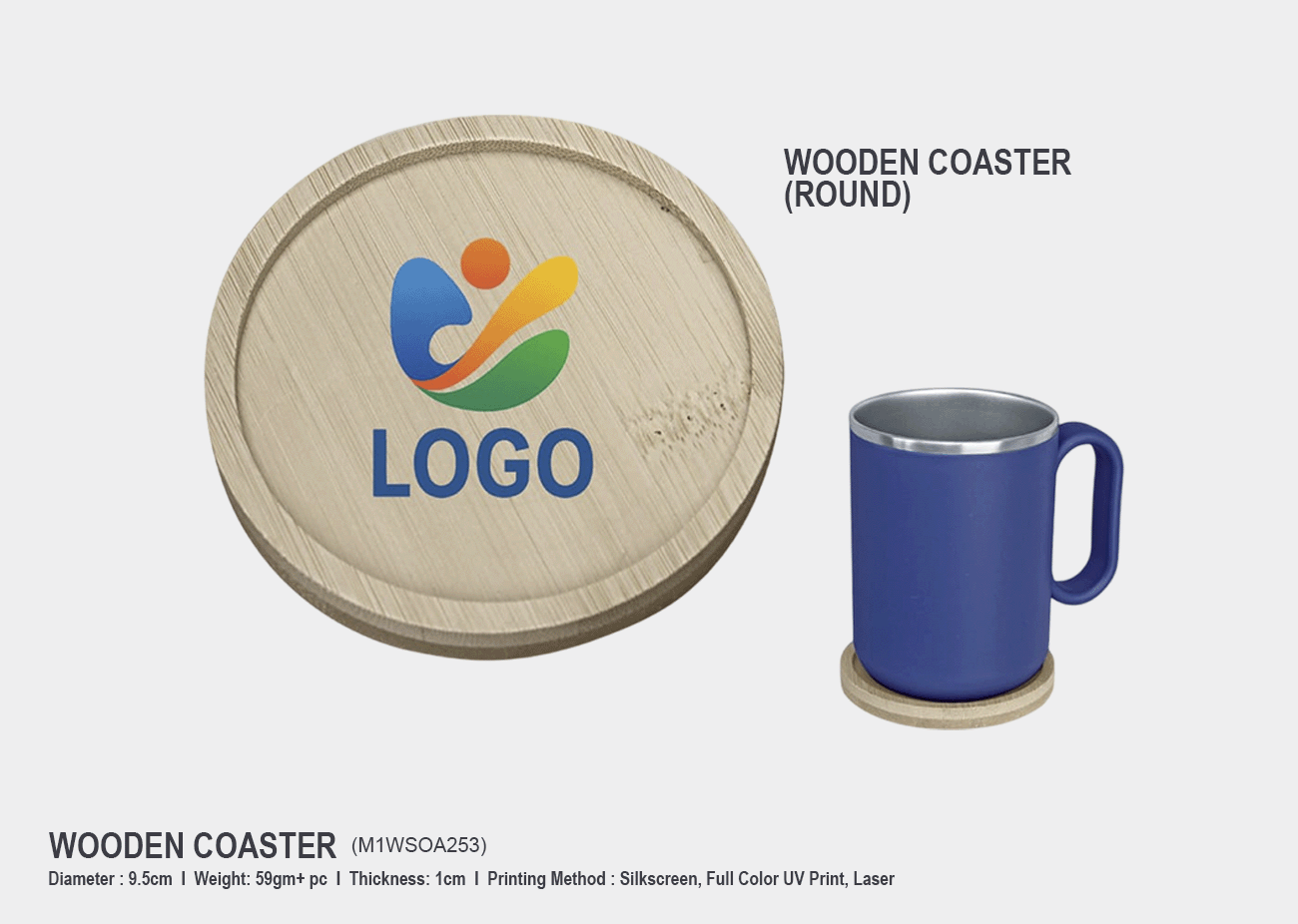 Wooden Coaster Round M1WS0A253<br> 9.5cm