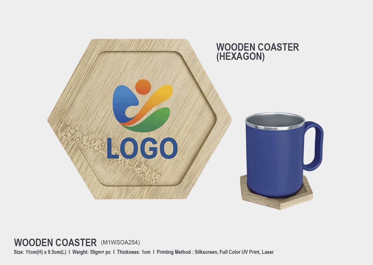 Wooden Coaster Hexagon M1WS0A254<br>11cm(H) x 9.5cm(L)