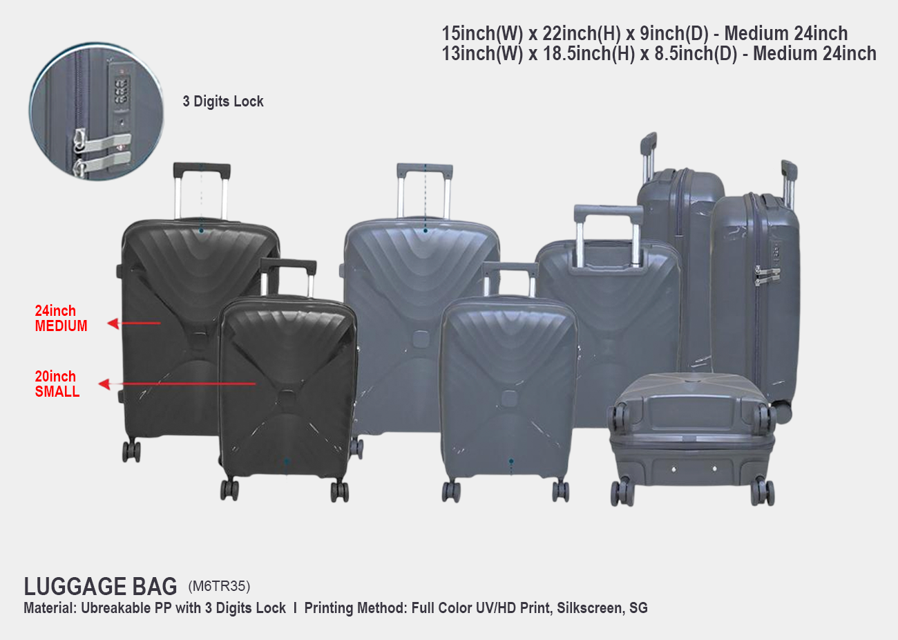 Luggage Bag M6TR35 <br>(3 Digits Lock)