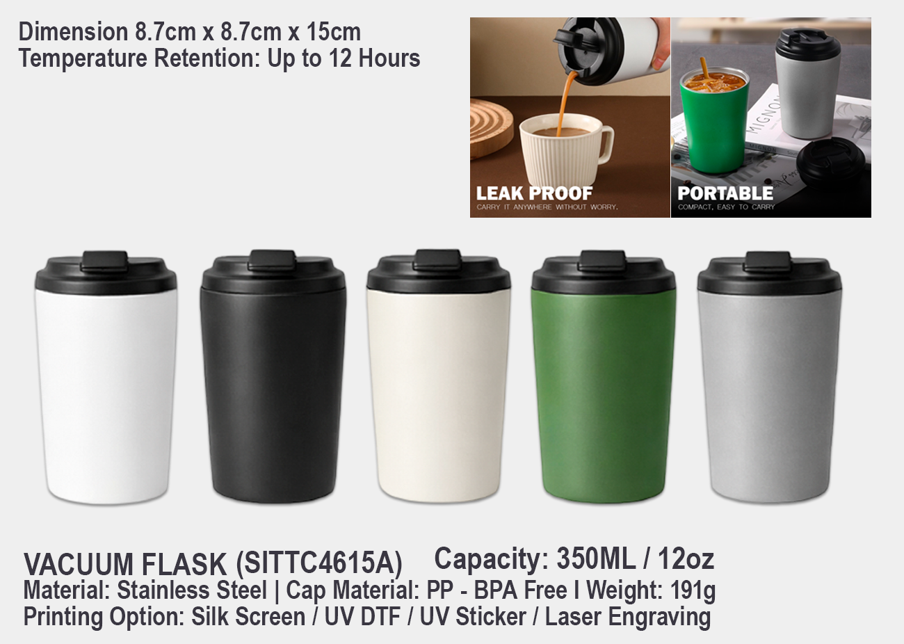 Stainless Steel Vacuum Flask SITTC4615A <br>350ml