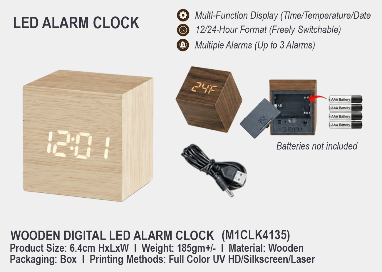 Wooden Digital LED Alarm Clock<br>M1CLK4135