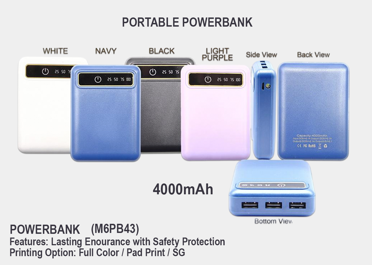 Portable Power Bank M6PB43 <br> 4,000mAh