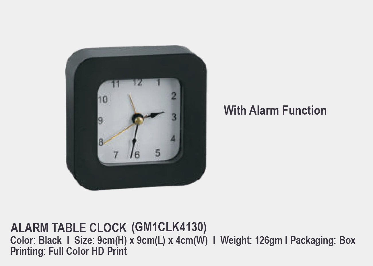 Alarm Table Clock GM1CLK4130 <br> 9cm(H) x 9cm(L) X 4CM(W)
