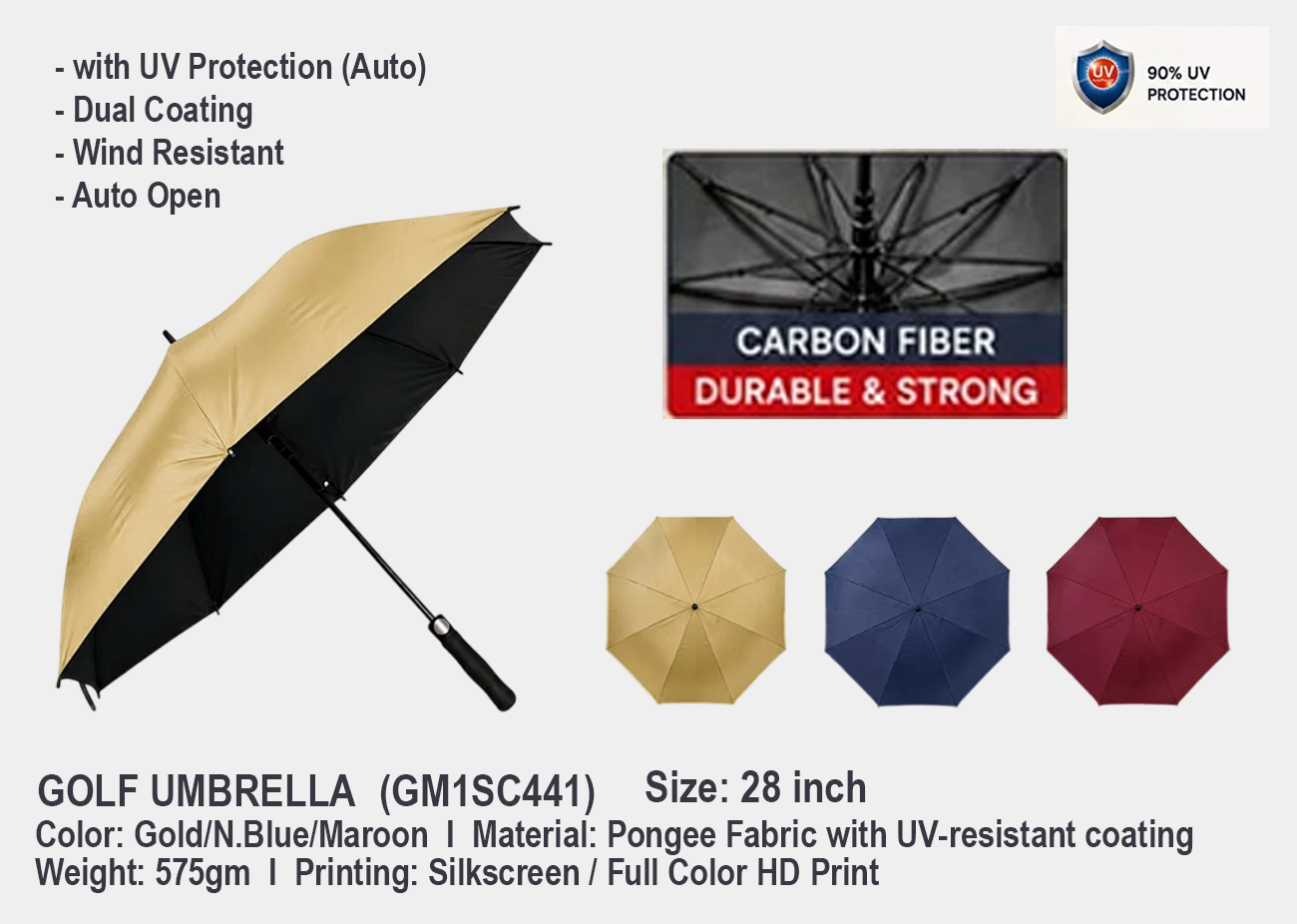 28" Golf Umbrella with UV Protection GM1SC441