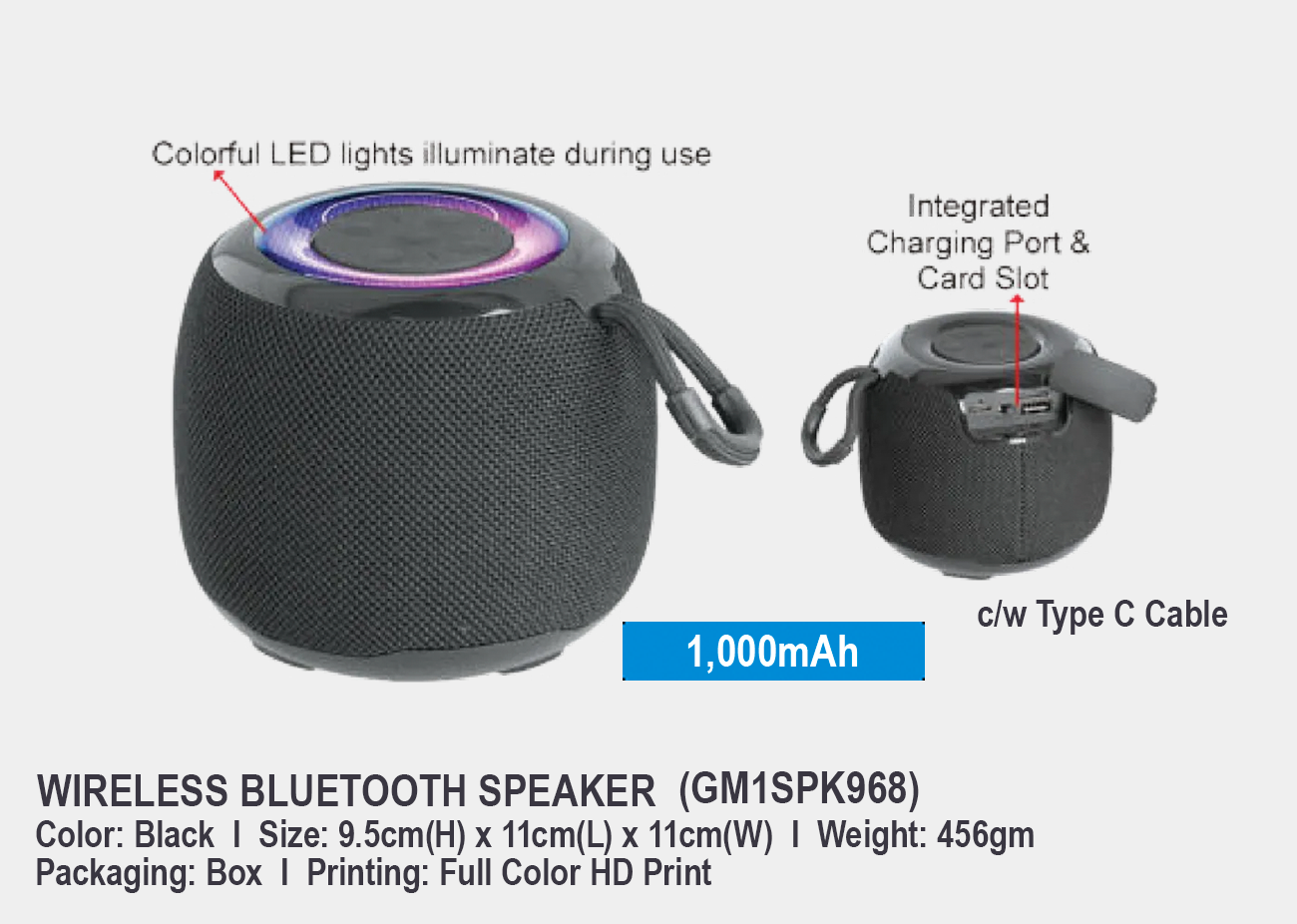 Wireless Bluetooth Speaker GM1SPK968 <br> 9.5cm(H) x 11cm(L)