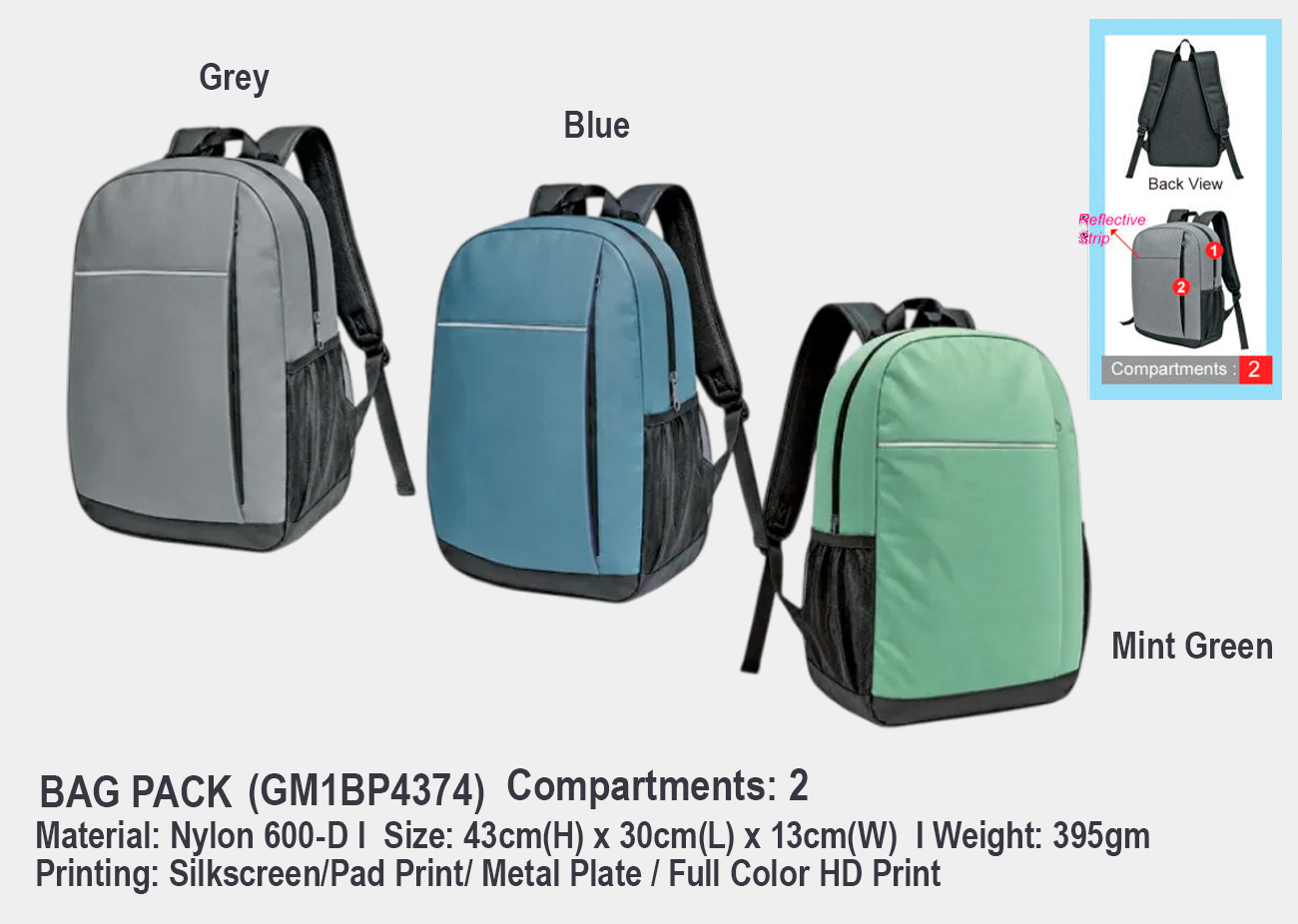 Back Pack GM1BP4374<br> 43cm(H) x 30cm(L) x 13cm(W)