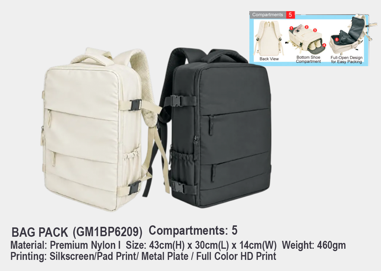 Back Pack GM1BP6209 <br> 43cm(H) x 30cm(L) x 14cm(W)