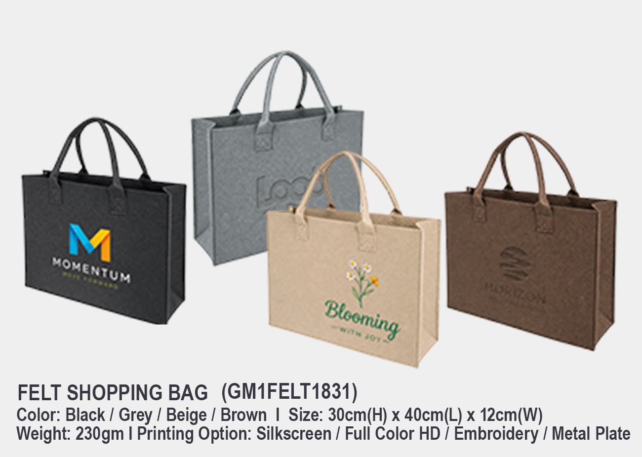 Felt Shopping Bag M1FELT1831 <br> 30cm(H) x 40cm(L) x 12cm(W)