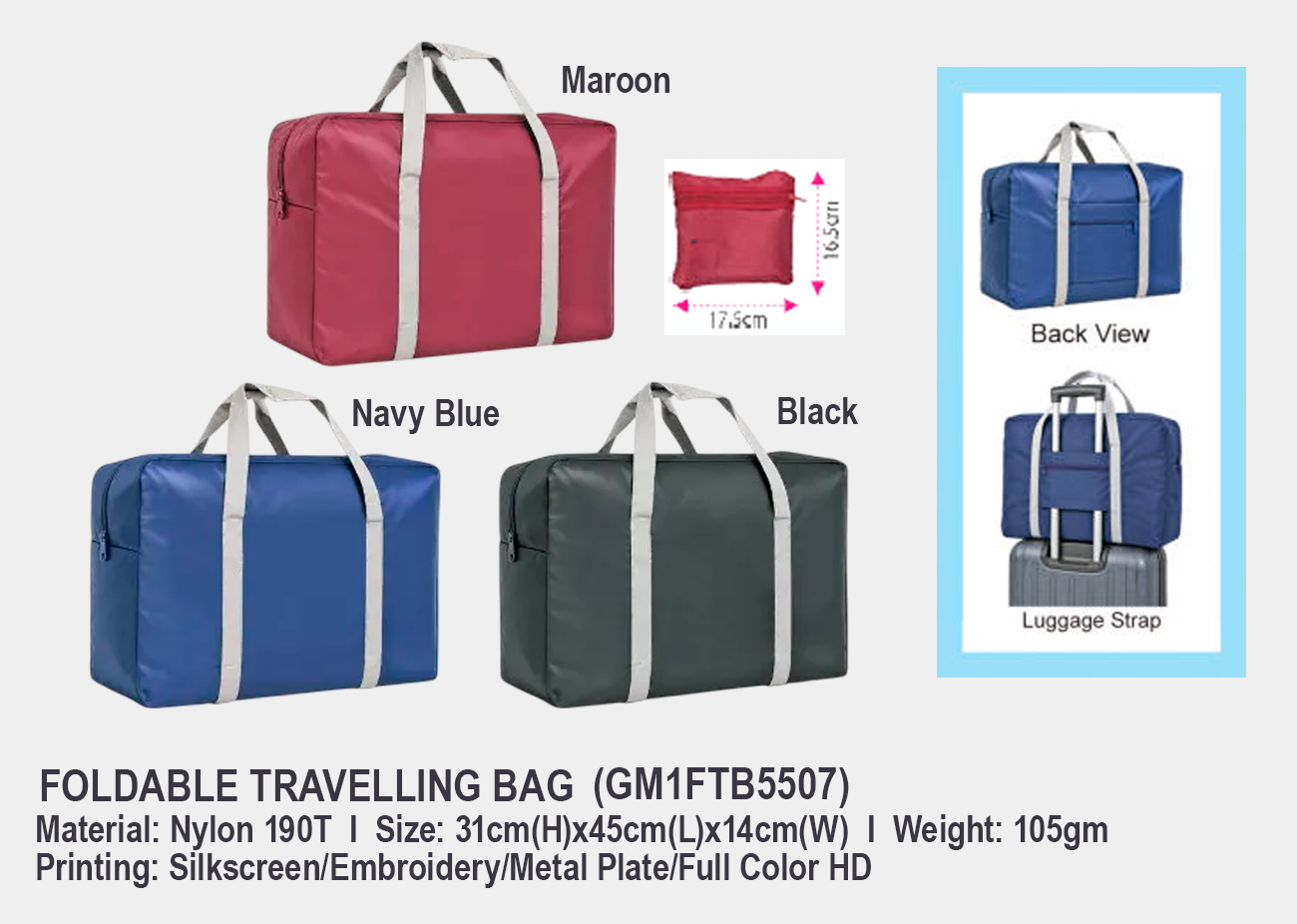Foldable Travelling Bag GM1FTB5507 <br> 31cm(H) x 45cm(L) x 14cm(W)