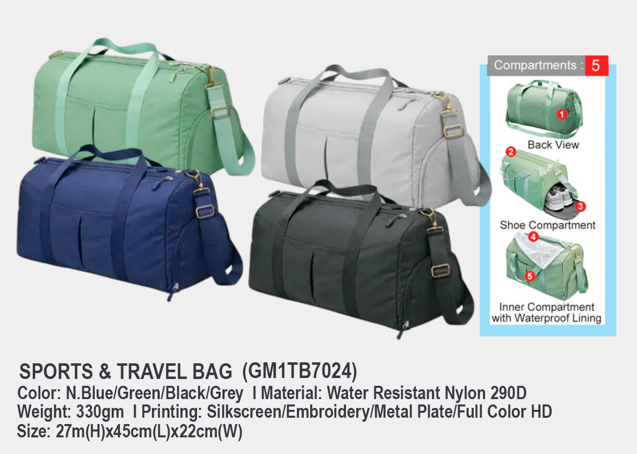 Travelling Bag / Sport Bag GM1TB7024 <br> 27cm(H) x 45cm(L) x 22cm(W)