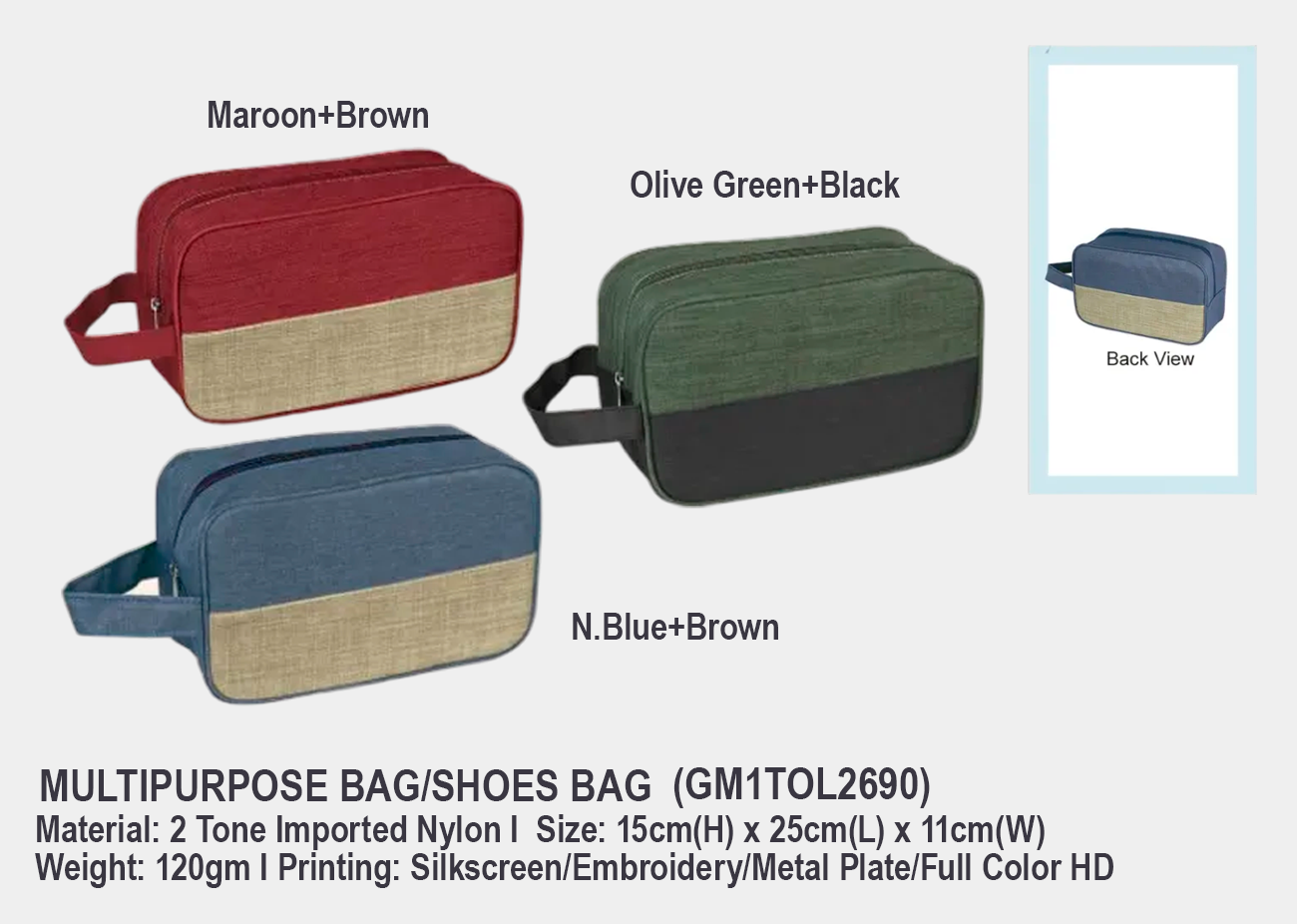 Multi Purpose Bag / Toiletries Bag GM1TOL2690 <br> 15cm(H) x 25cm(L) x 11cm(W)