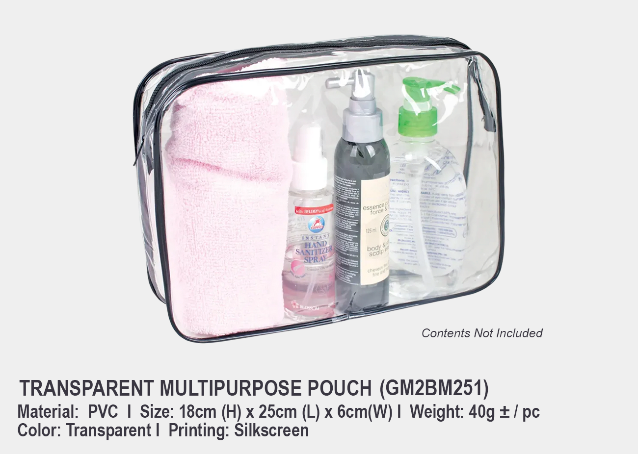 Transparent Multipurpose Pouch GM2BM251<br>18cm (H) x 25cm (L) x 6cm(W)
