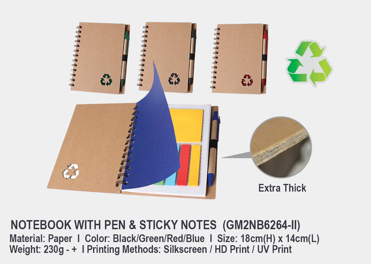 Notebook with Pen & Sticky Notes GM2NB6264-II<br>18cm(H) x 14cm(L)