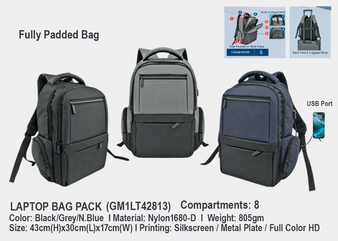 Laptop Back Pack GM1LT42813 <br> 43cm(H) x 30cm(L) x 17cm(W)