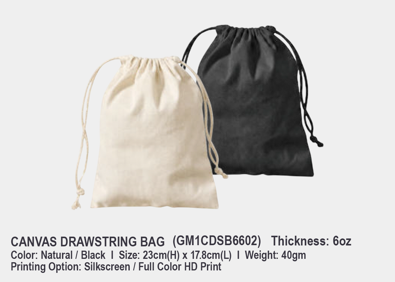 Drawstring Canvas Bag GM1CDSB6602 <br> 23cm(H) x 17.8cm(L)